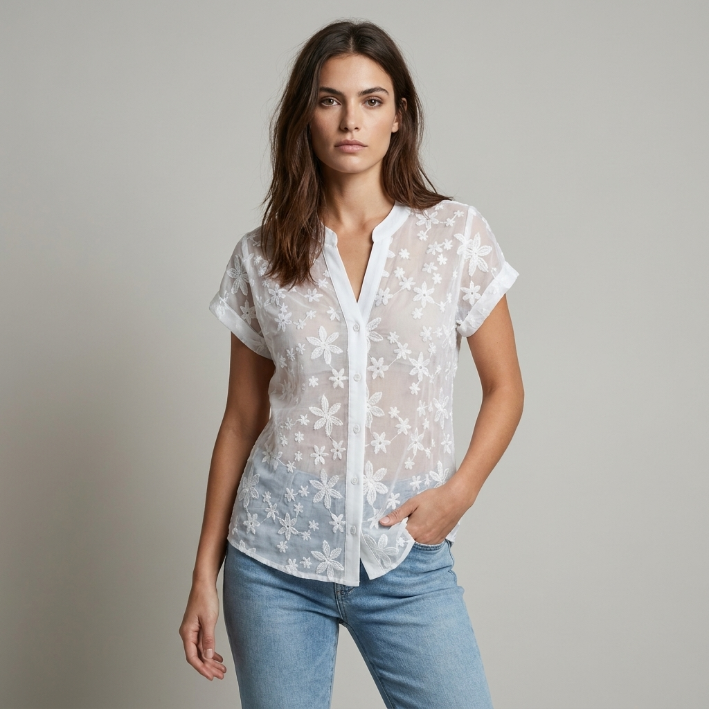 Camicetta floreale elegante da donna con scollo a V e bottoni, perfetta per primavera estate, stile casual chic.