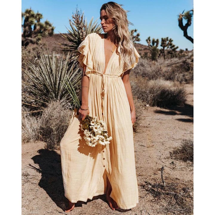 Abito maxi Ibiza color crema per donna, elegante e rilassato. Perfetto per l'estate e la spiaggia.