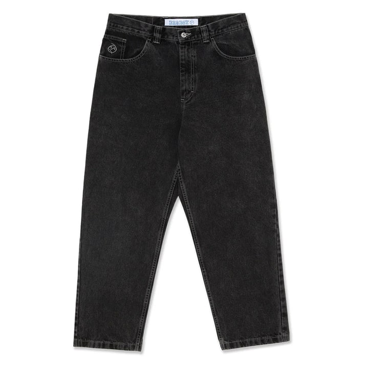 Jeans baggy larghi da uomo a vita bassa, con cuciture a contrasto. Perfetti per streetwear e look casual.
