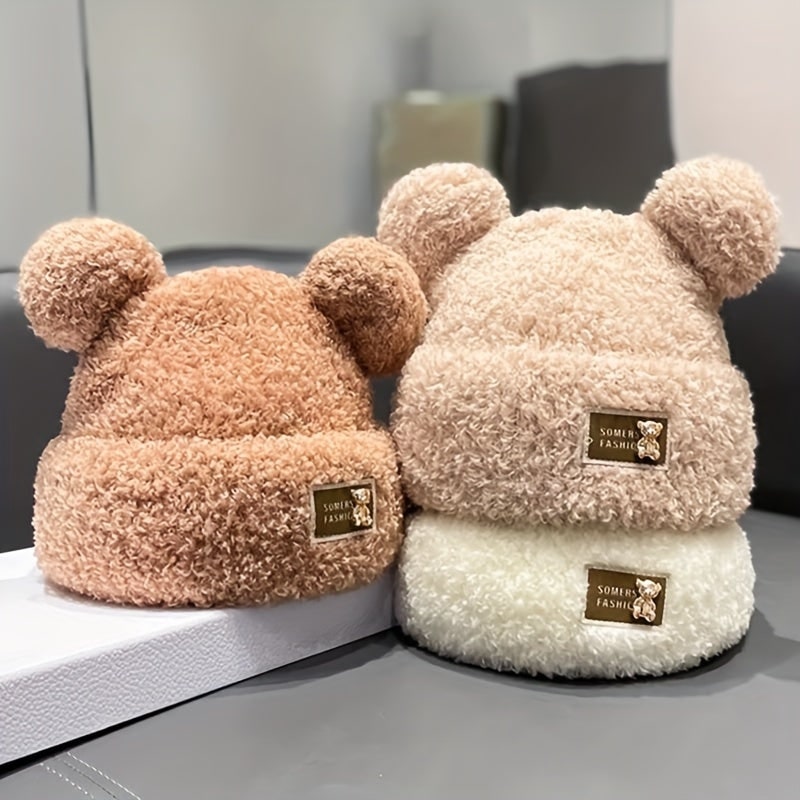Berretto invernale da uomo in sherpa peluche con simpatiche orecchie da orso. Caldo e alla moda.