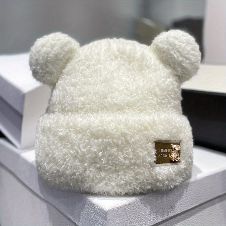 Morbido berretto da uomo in peluche sherpa per inverno, con orecchie da orso. Perfetto per stare al caldo.