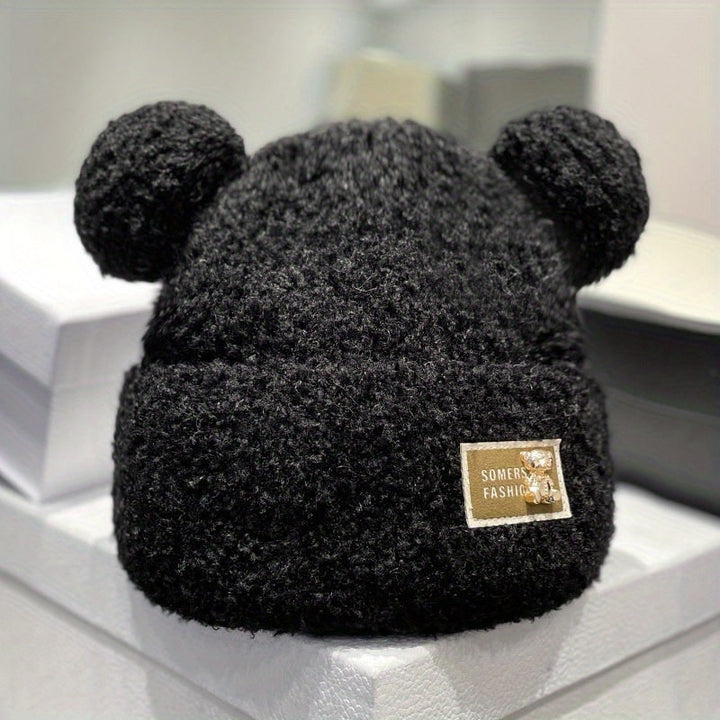 Berretto casual da uomo con orecchie orso in sherpa peluche, ideale per l'inverno. Accessorio moda caldo.