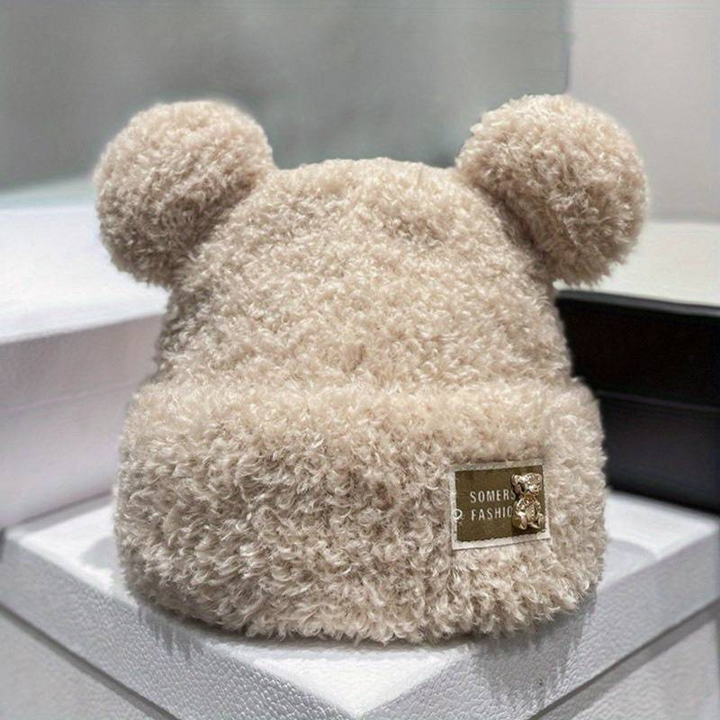 Berretto uomo in morbido pile sherpa peluche, con divertenti orecchie da orso per l'inverno.