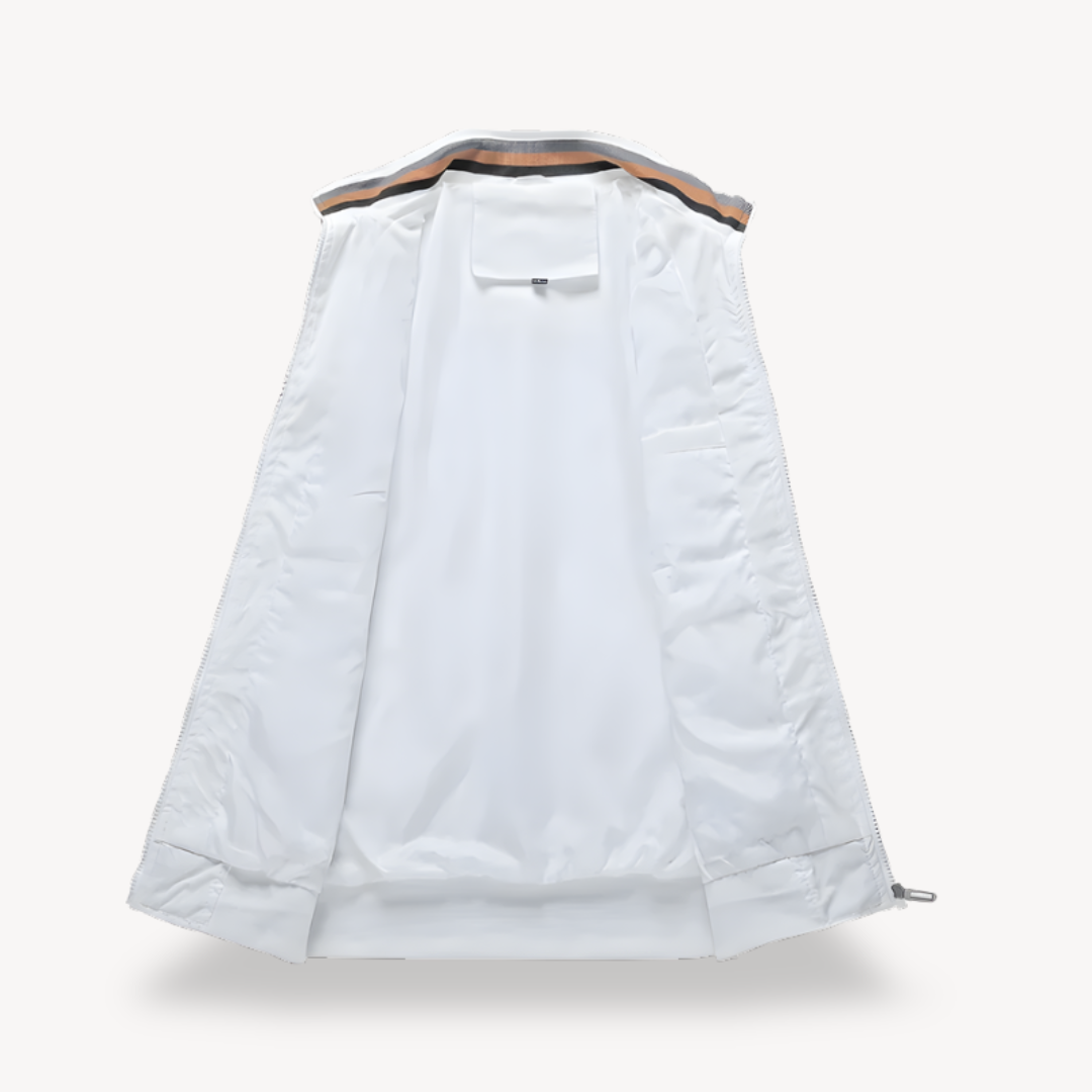 Bomber uomo leggero con strisce, stile aviatore. Giacca versatile per la moda uomo casual e moderna.