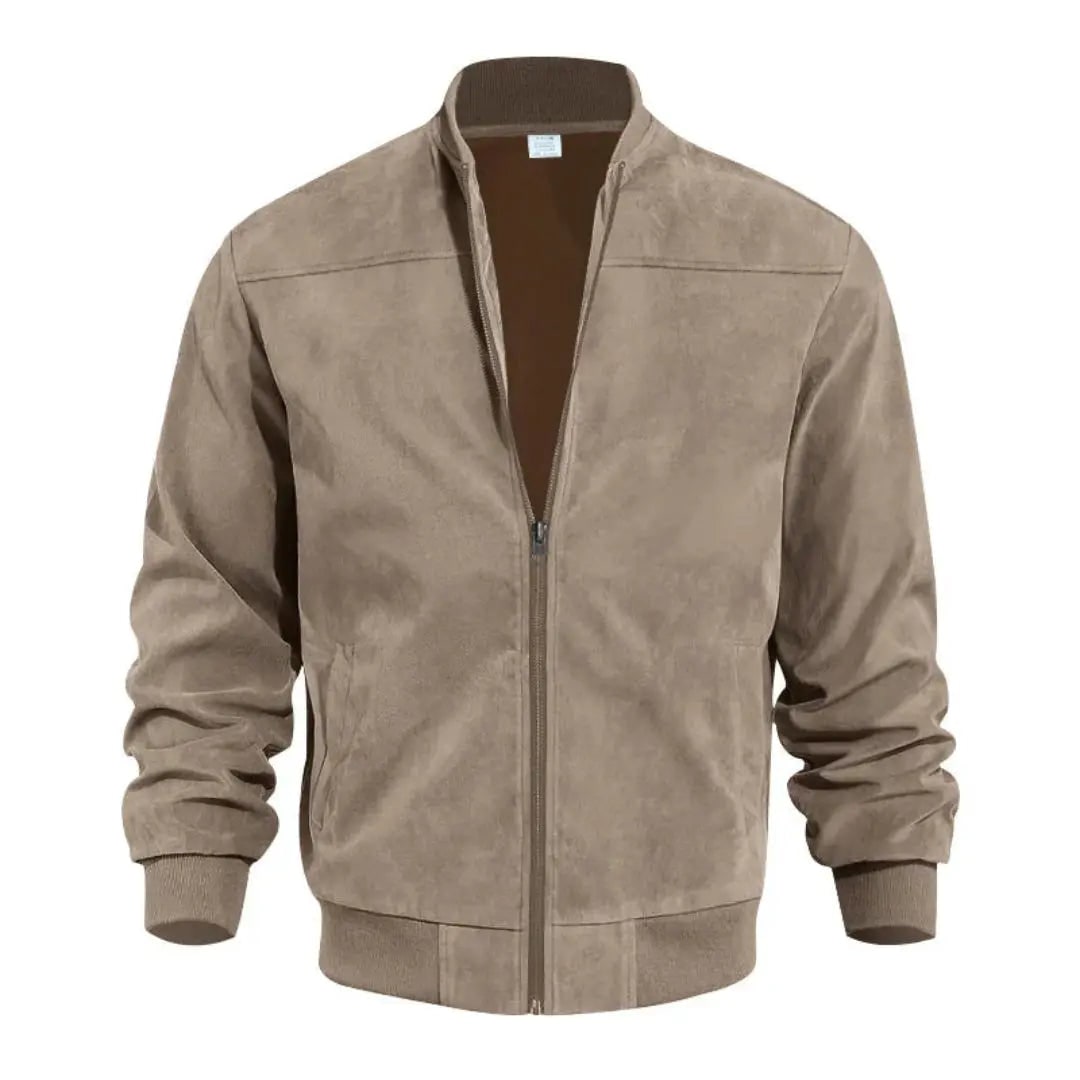 Giacca bomber da uomo slim fit con colletto a costine, in stile aviatore. Colore marrone, outerwear versatile.
