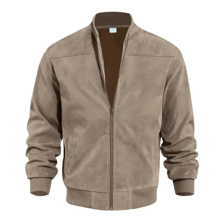 Giacca bomber da uomo slim fit con colletto a costine, in stile aviatore. Colore marrone, outerwear versatile.