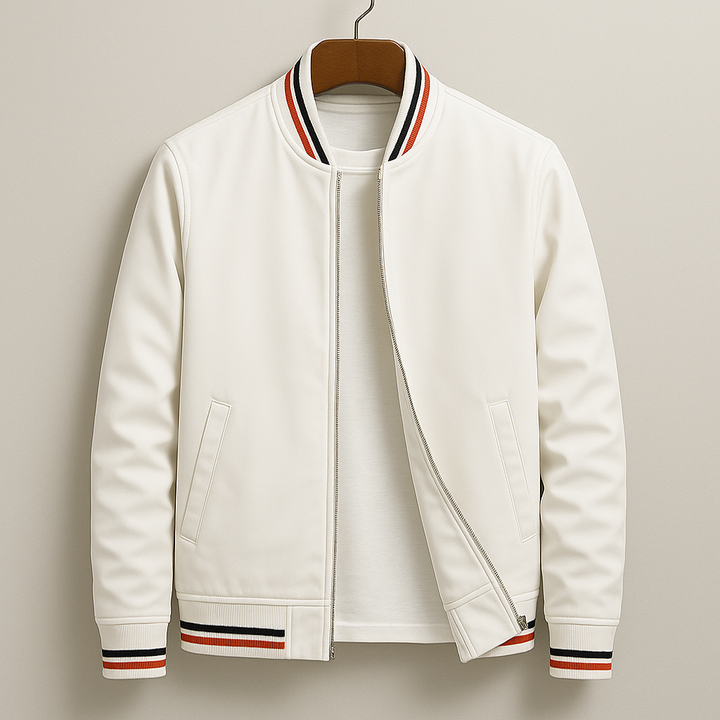 Giacca bomber uomo con zip integrale e dettagli a costine, perfetta per un look casual e versatile.