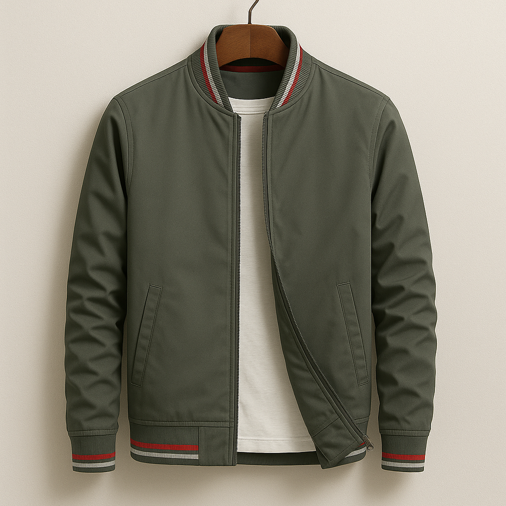 Bomber uomo leggero per primavera e autunno, stile casual e versatile, con pratica zip frontale.