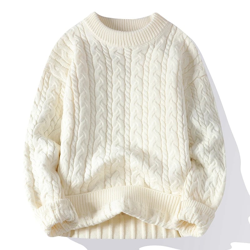 Maglione da uomo in maglieria a treccia grossa, con eleganti dettagli a costine, ideale per l'inverno.