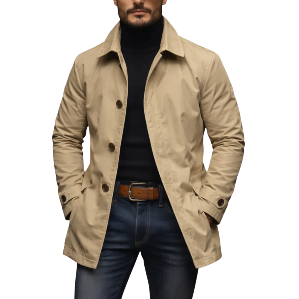 Cappotto uomo monopetto elegante, strutturato, ideale per stile formale e business casual.