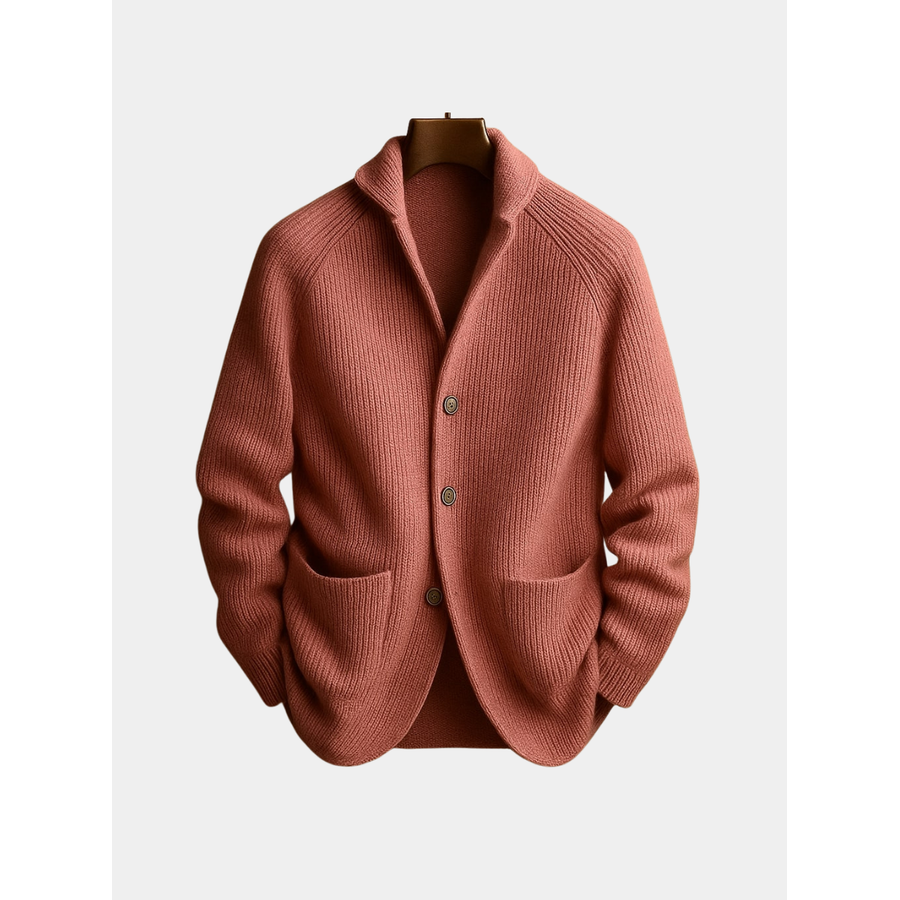 Cardigan uomo elegante con collo a scialle, perfetto per un look sofisticato autunnale.
