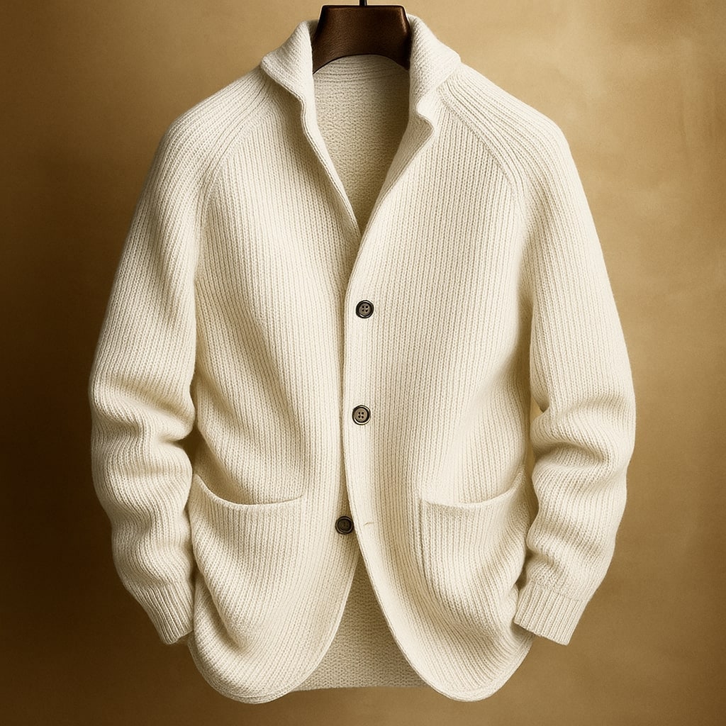 Versatile cardigan uomo a collo a scialle, ottimo come capo a strati per autunno e inverno.