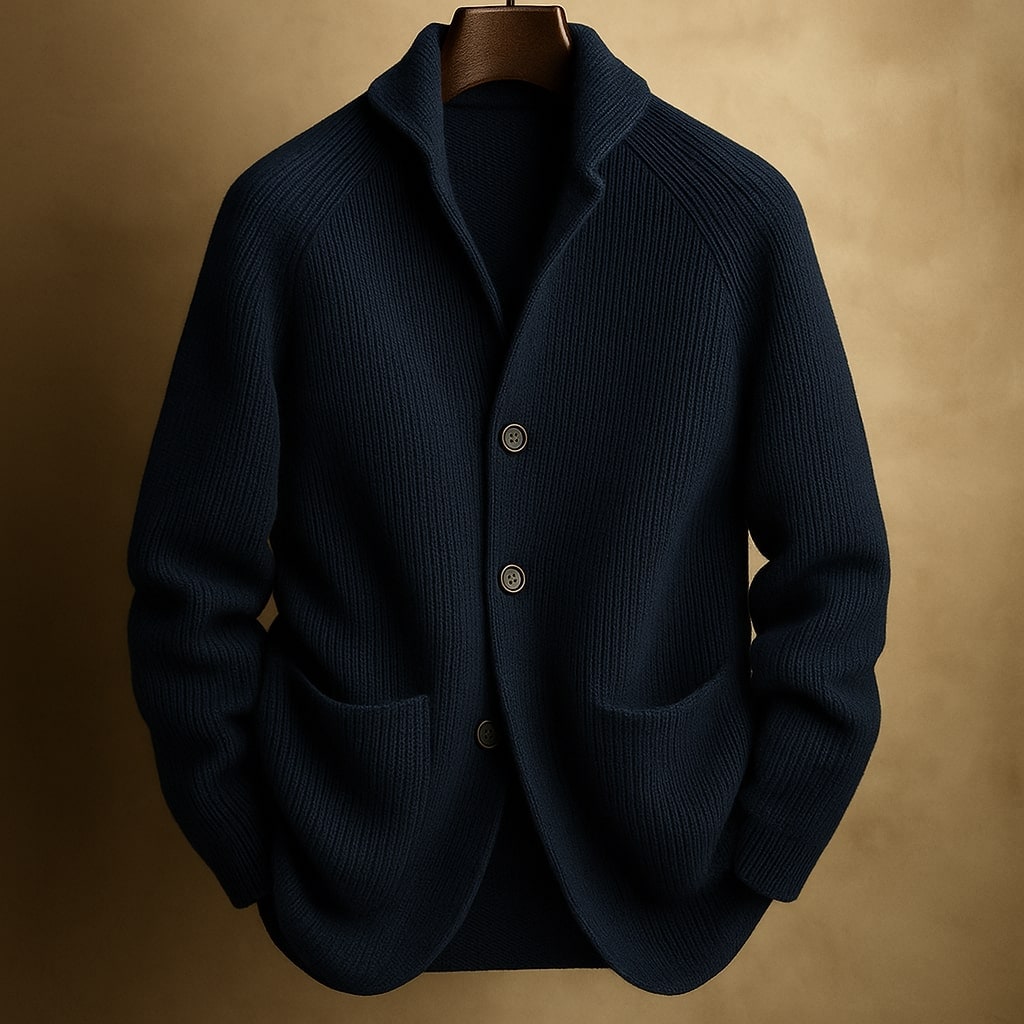 Cardigan uomo con collo a scialle, un capo di abbigliamento elegante per serate o ufficio.