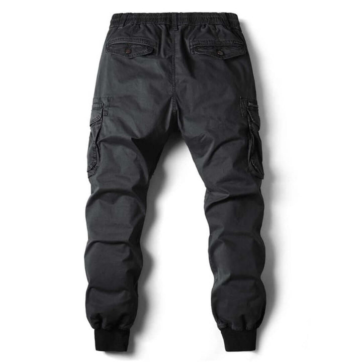 Pantaloni cargo jogger da uomo, verde scuro, con tasche funzionali per un comfort sportivo e casual.