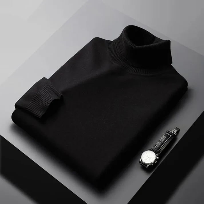 Maglione uomo classico a collo alto con polsini a costine, maglieria comoda per un look senza tempo.