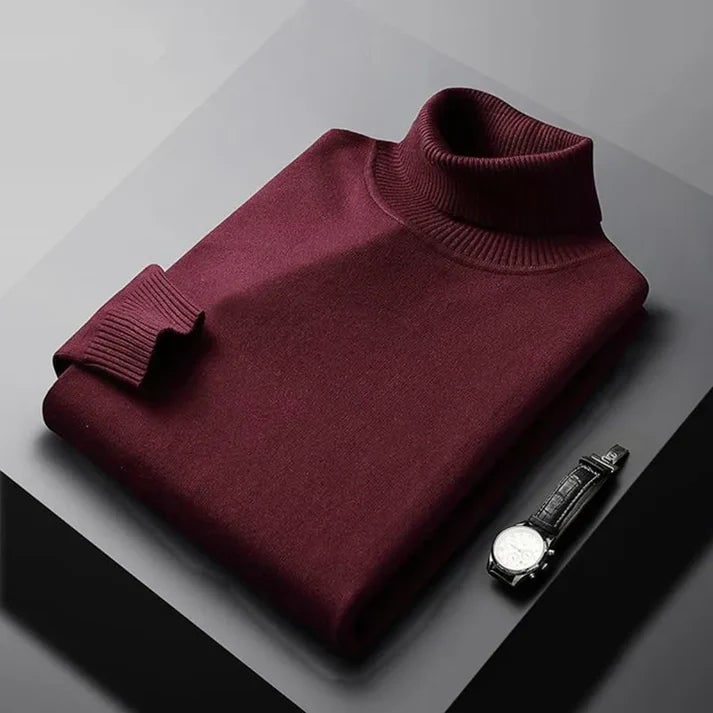 Maglione uomo a collo alto vestibilità slim, versatile per look casual o eleganti. Moda autunno inverno.