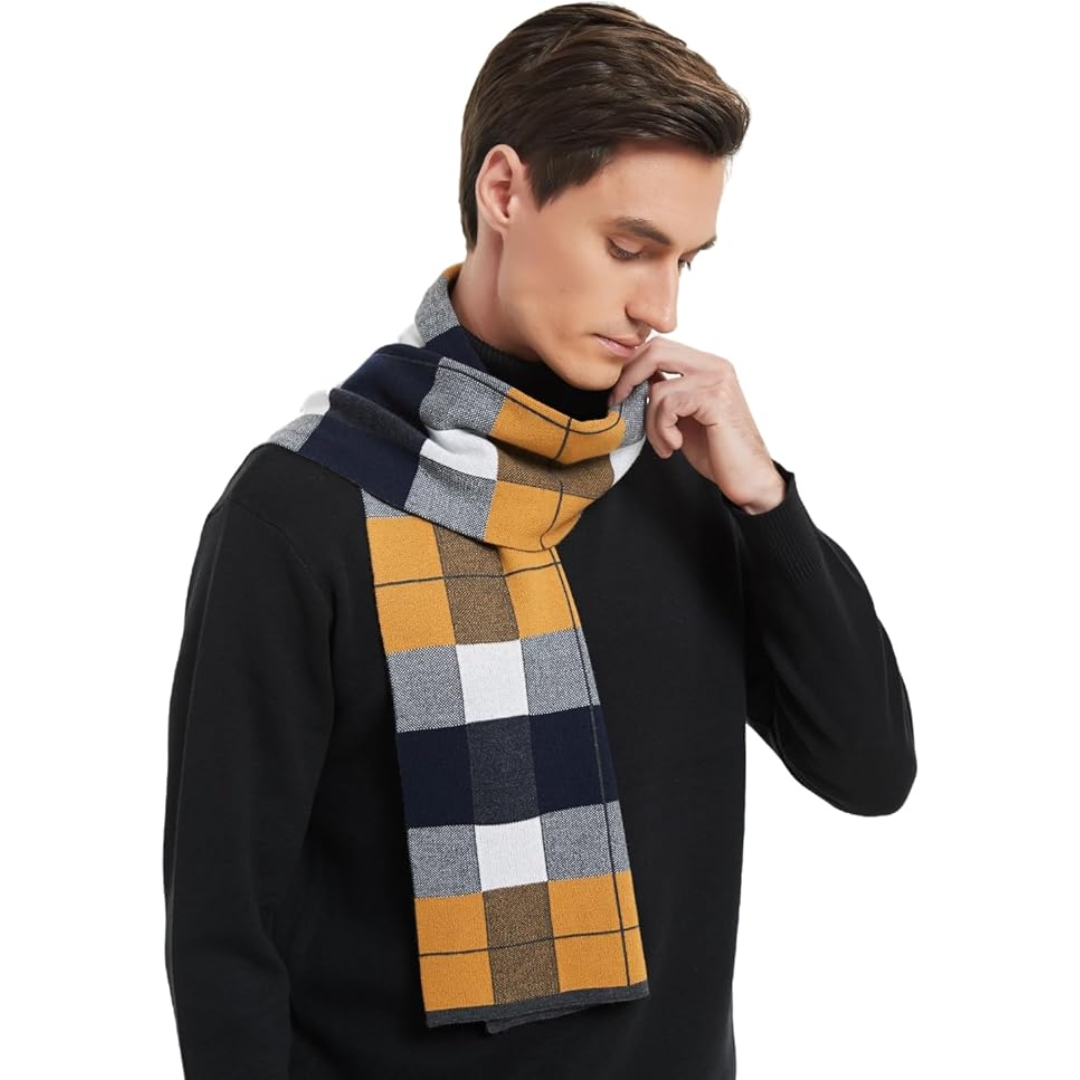 Set invernale uomo: sciarpa e cappello in morbida lana cashmere a maglia, caldo e chic.