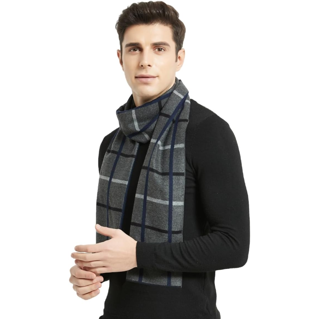 Comodo set invernale uomo: sciarpa e cappello in lana cashmere a maglia, perfetto per il freddo.