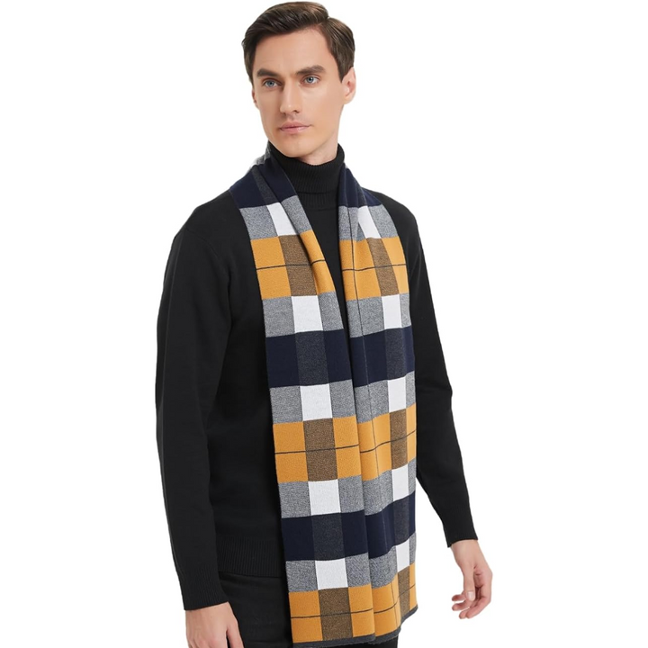 Sciarpa e cappello uomo in lana cashmere, set elegante a maglia per l'inverno.