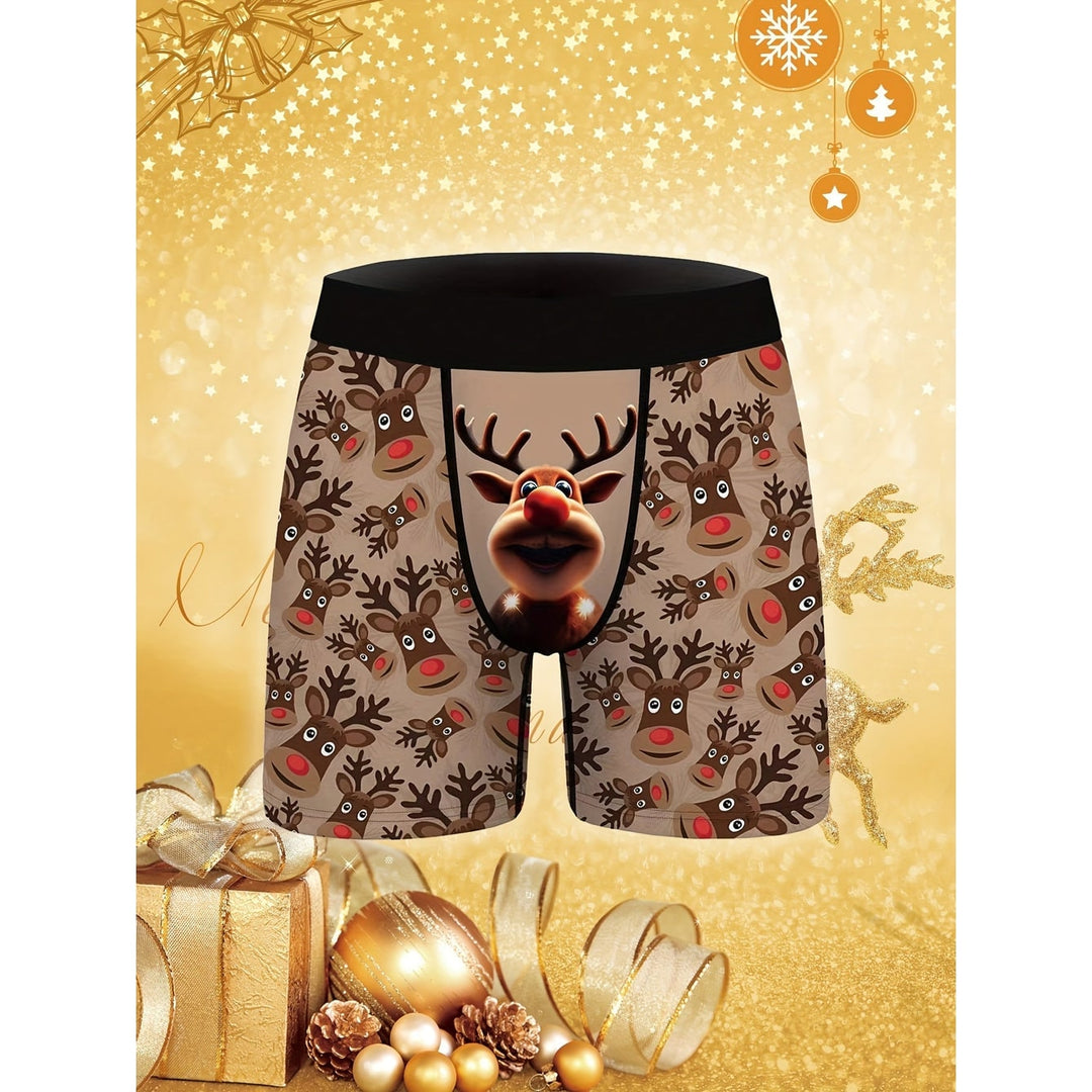 Boxer uomo natalizi con stampa renne festiva, perfetti per l'intimo natalizio e il comfort quotidiano.
