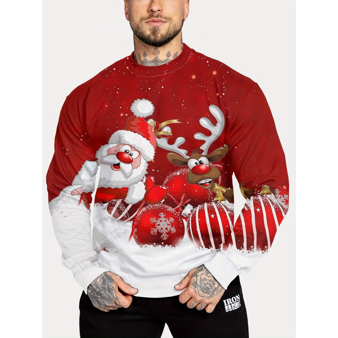 Maglione girocollo natalizio da uomo con stampa festiva, perfetto per le feste invernali.