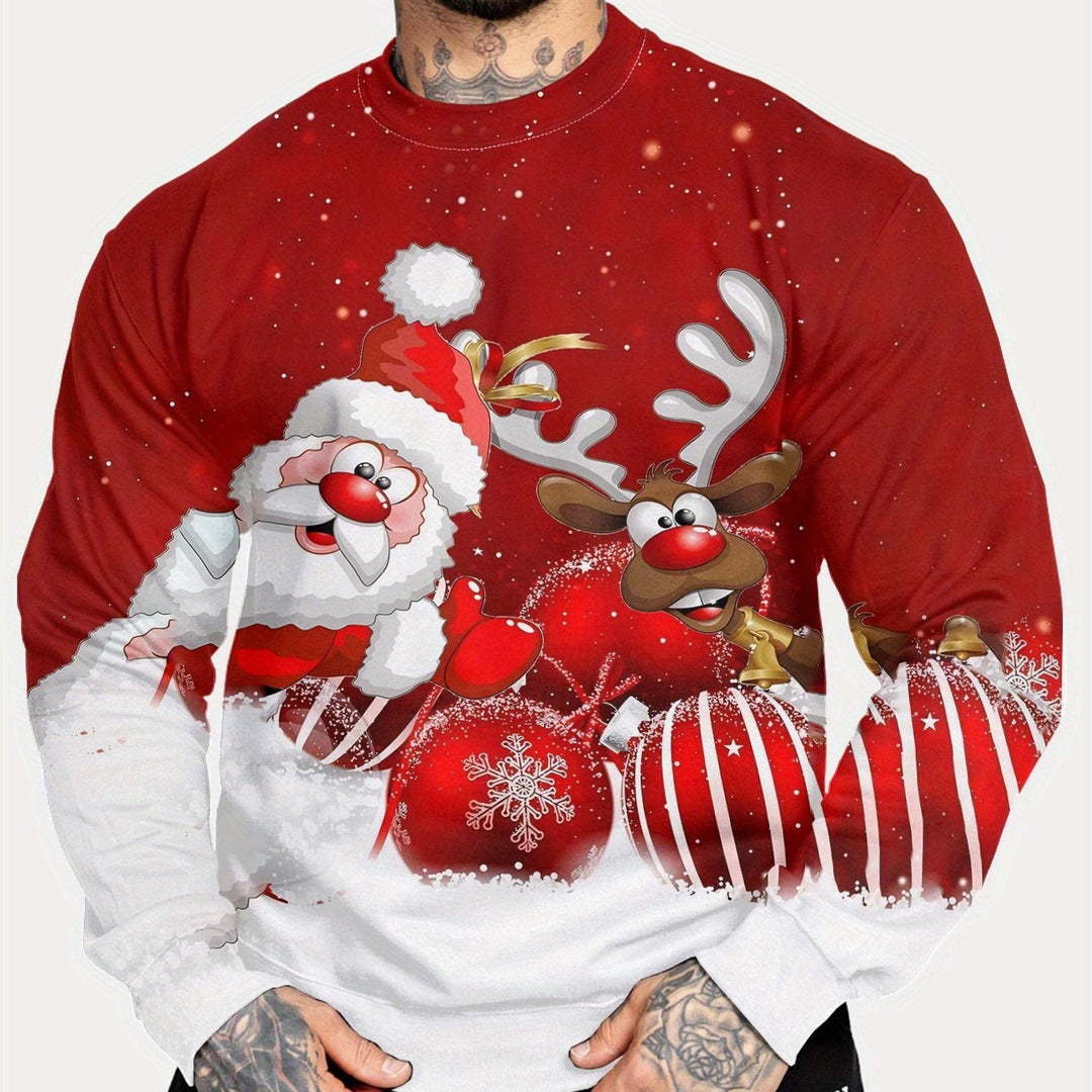 Maglione da uomo caldo e accogliente, girocollo e stampa natalizia, perfetto per l'atmosfera delle feste.