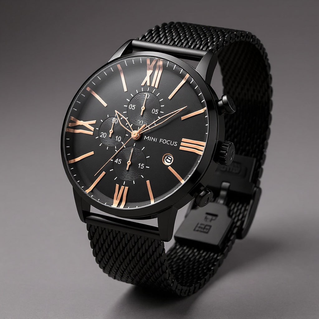 Orologio cronografo uomo acciaio milanese, quadrante con numeri romani. Accessorio maschile di lusso, versatile e professionale.
