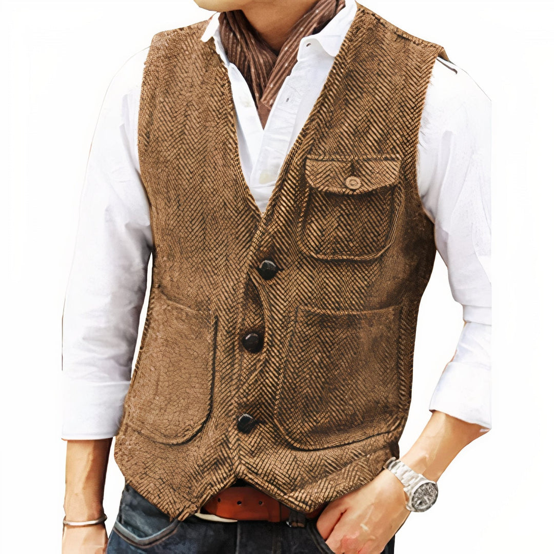 Gilet uomo elegante grigio, vestibilità slim premium per outfit ufficio e serate speciali. Abbigliamento maschile.