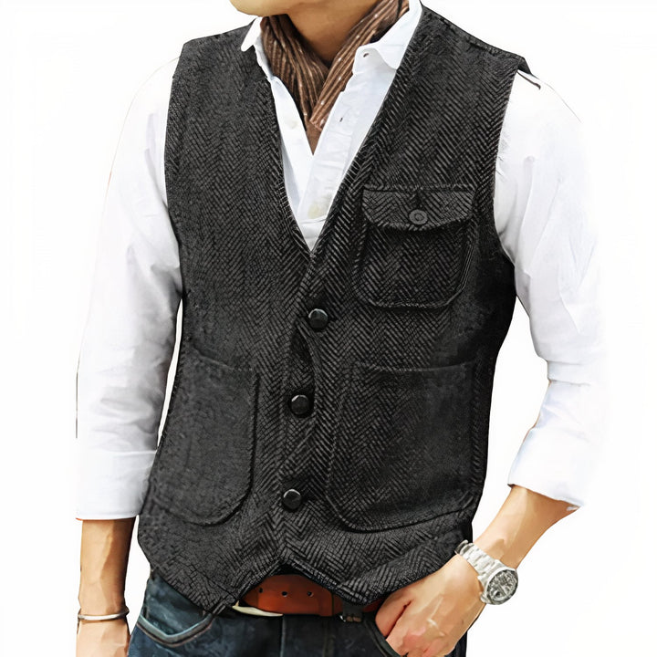 Gilet da uomo versatile casual chic, ideale senza maniche per look autunnale moderno e abbigliamento maschile. Stile.