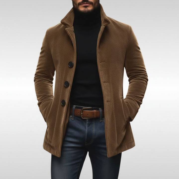 Giacca uomo impermeabile slim fit con collo alto, perfetta per stile casual ed elegante in autunno-inverno.