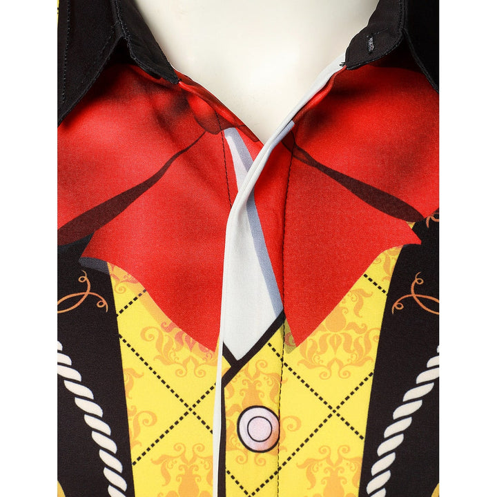 Camicia nera da uomo stile Mariachi con maniche corte, ideale per costumi di Halloween, carnevale o eventi a tema.