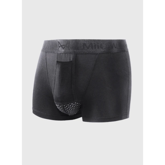 Set boxer uomo moderno grigio, con supporto ergonomico avanzato e tessuto mesh traspirante per sport o quotidianità.