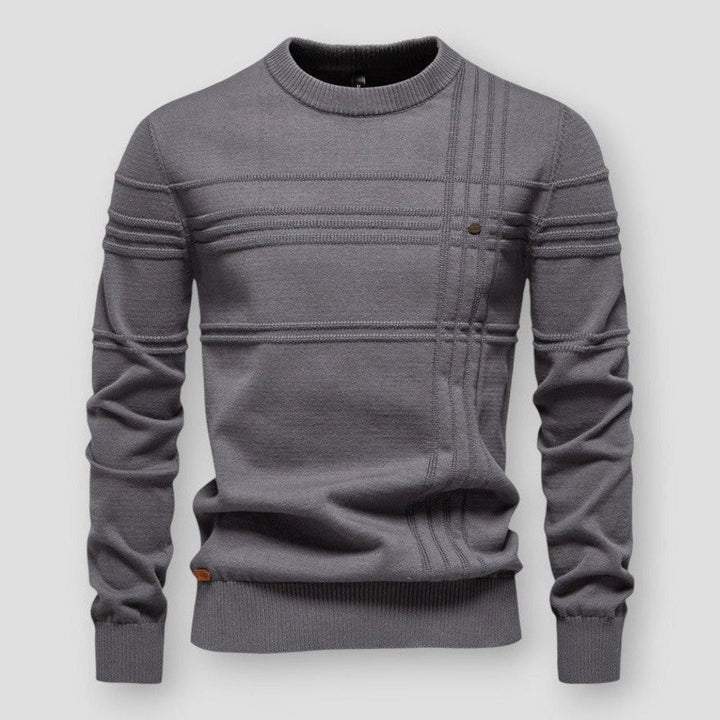 Maglione uomo girocollo casual con righe testurizzate, ideale per look autunno-inverno alla moda.