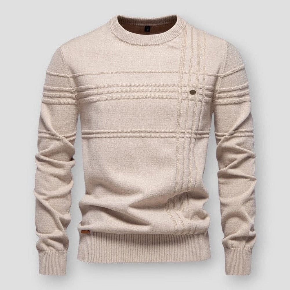 Maglione uomo casual a girocollo, con eleganti righe testurizzate, perfetto per la moda maschile.