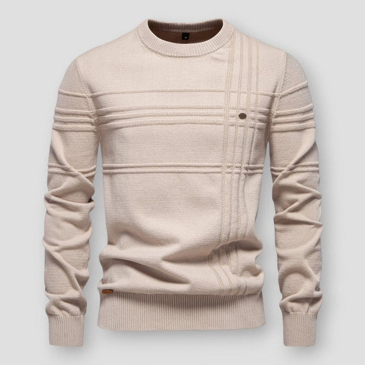 Maglione uomo casual a girocollo, con eleganti righe testurizzate, perfetto per la moda maschile.
