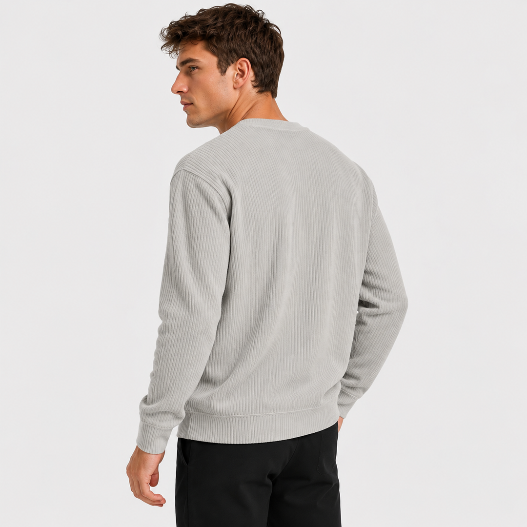 Maglione da uomo elegante e casual, girocollo, vestibilità morbida, colore bordeaux, ideale per l'autunno.