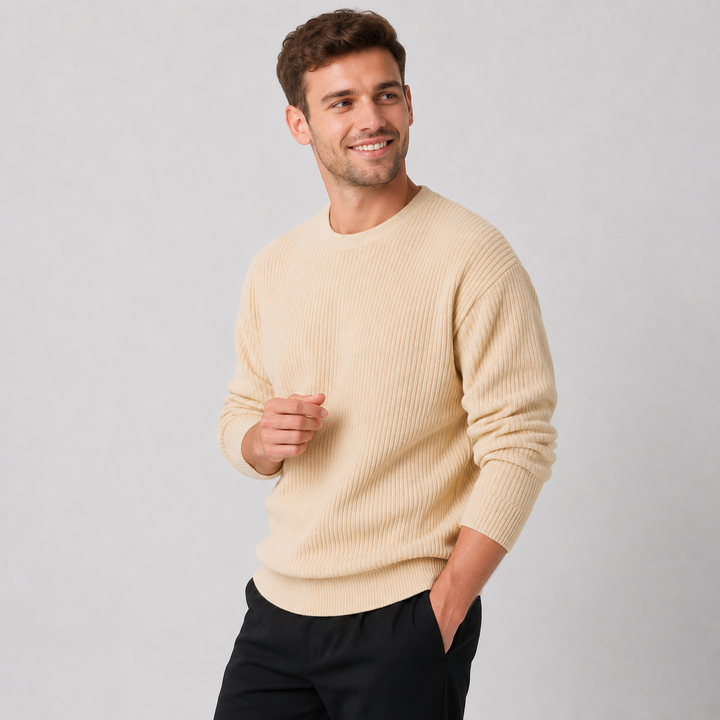Pullover girocollo uomo, vestibilità rilassata, essenziale per il guardaroba invernale, massimo comfort e stile.