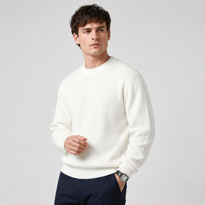 Pullover uomo casual a girocollo, ideale per l'autunno-inverno, stile comodo e versatile per il relax.