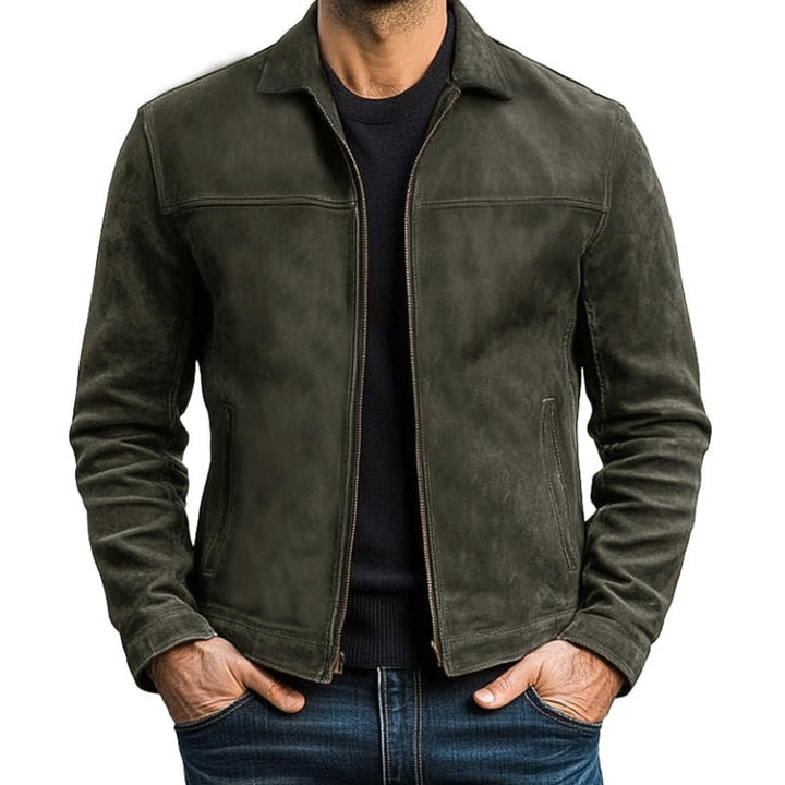 Giacca da biker uomo, nera, slim fit, con cerniera e collo aperto, per un look casual, elegante e di moda.