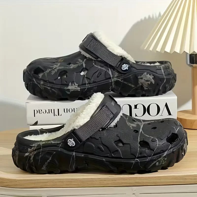Pantofole zoccoli uomo, calzature invernali foderate. Cinturino regolabile e suola antiscivolo per casa.