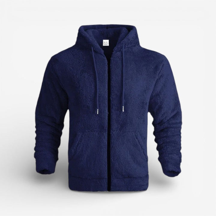 Felpa uomo con cappuccio, zip, e tasche. Giacca sportiva per autunno/inverno.