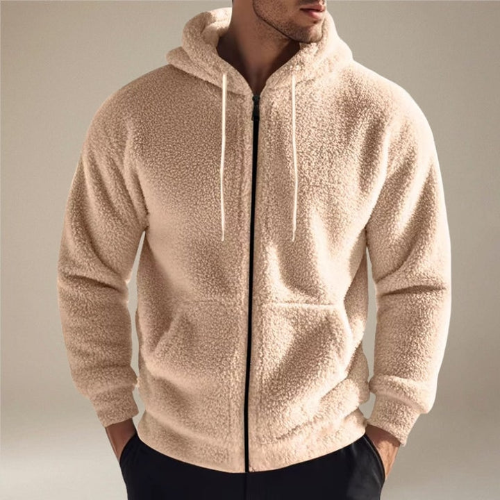 Felpa uomo casual con cappuccio e zip, tasche pratiche per look sportivo.
