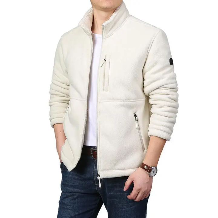Giacca uomo in pile sherpa con full zip, fodera morbida e collo alto. Ideale per l'inverno, calda e confortevole.