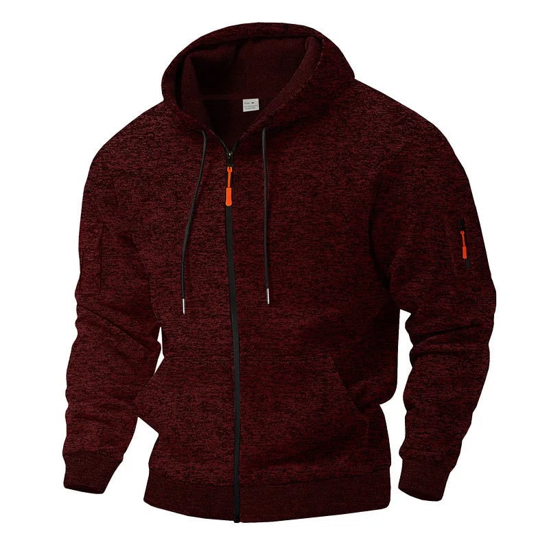 Comoda felpa con cappuccio per uomo, zip intera e pratica tasca a marsupio, stile casual sportivo.