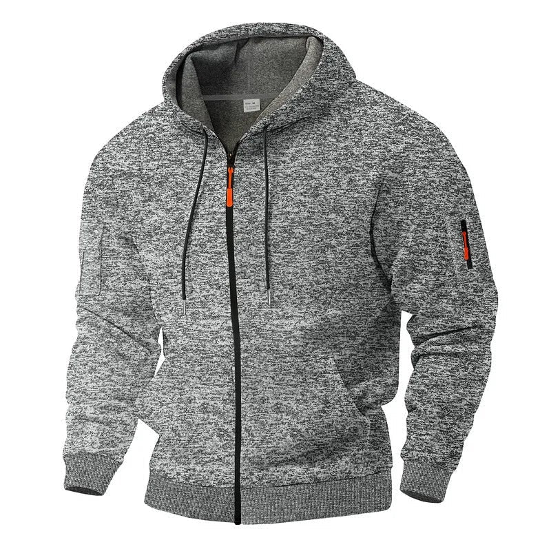 Abbigliamento uomo: felpa con cappuccio a zip intera, versatile per primavera e autunno, comfort quotidiano.
