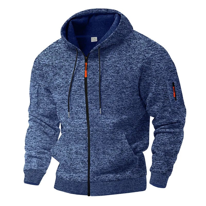 Felpa con zip intera e cappuccio per uomo, perfetta per il tempo libero in primavera e autunno.