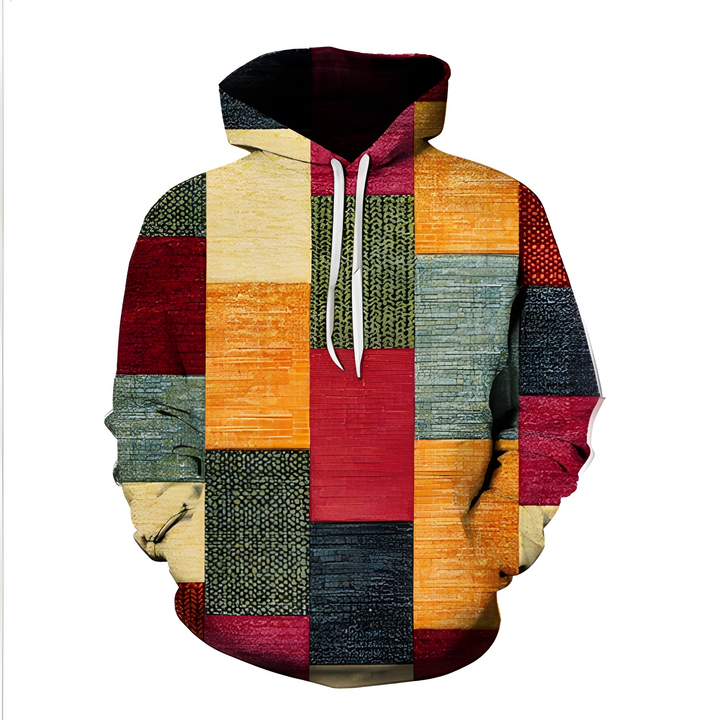 Felpa uomo streetwear con cappuccio, grafica audace e tasca a marsupio. Comfort e stile casual per moda maschile.