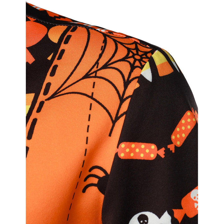 Camicia da uomo per Halloween con motivo esclusivo di ragnatele e candy corn, abbigliamento festivo e originale.