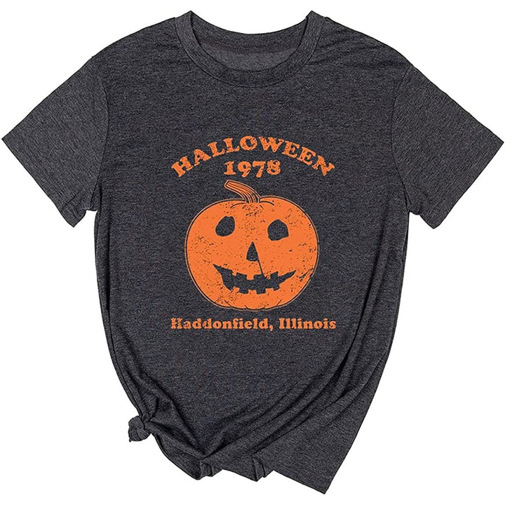 Maglietta uomo Halloween con zucca horror distressed. Girocollo, ideale per feste e stile casual autunnale.