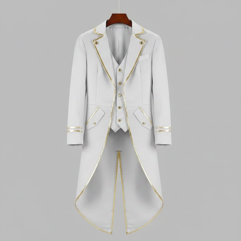 Giacca tailcoat da uomo gotica vittoriana nera, ideale per costumi di Halloween, cosplay e feste a tema.